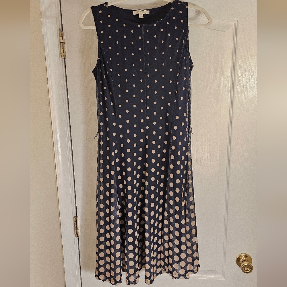 Haani Navy and Beige Polka Dot Midi Dress